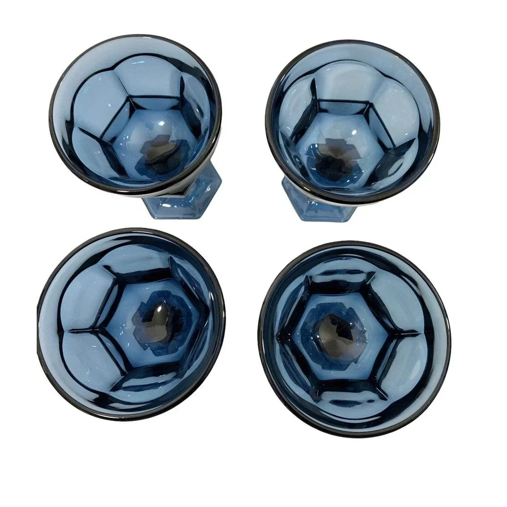 Four Vintage Cobalt Blue Drinking Glasses 5
